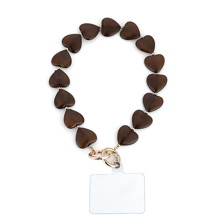 Telefoonkoord (kort) hartjes bruin