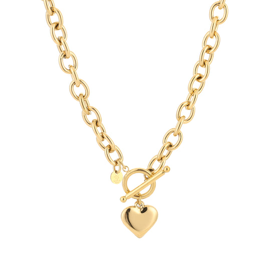Riva goudkleurige schakel ketting met hartbedel stainless steel