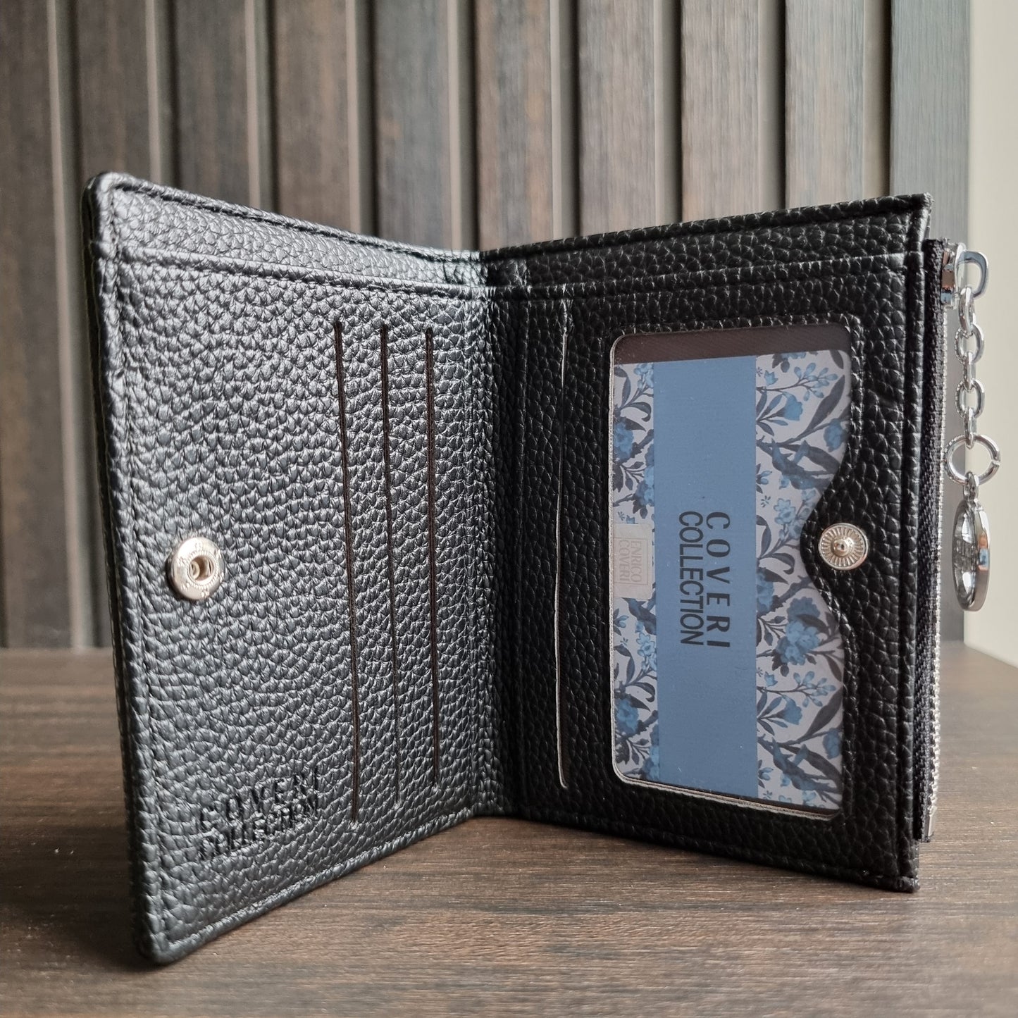 Daisy portemonnee Coveri Collection zwart compact 9x12,5cm detail binnenkant