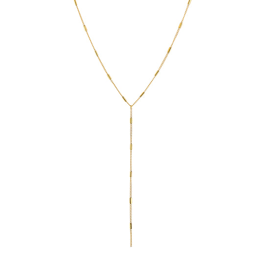 Goudleurige Y-ketting witte achtergrond