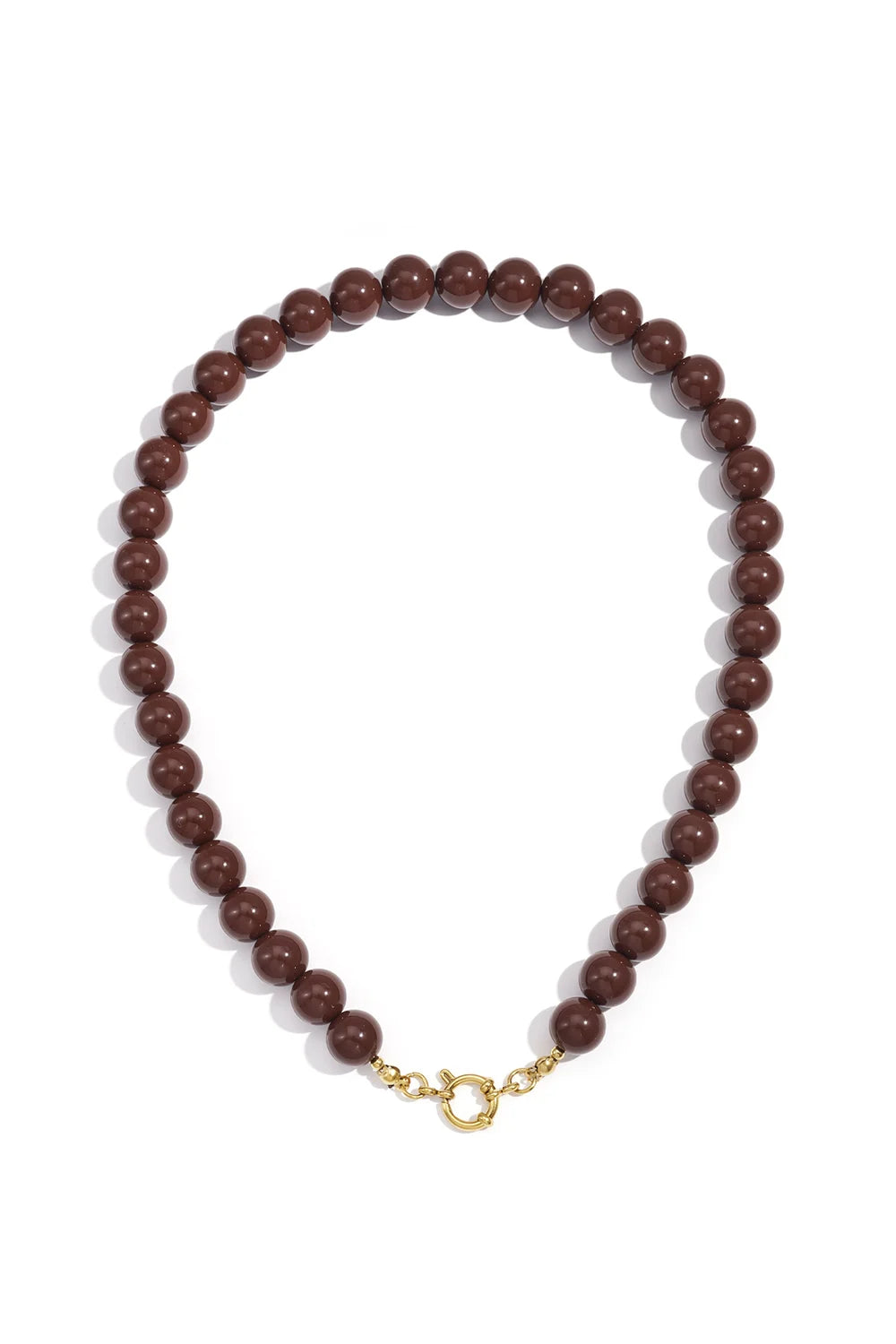 Joy ketting met 12mm kralen in de kleur bruin - stainless steel