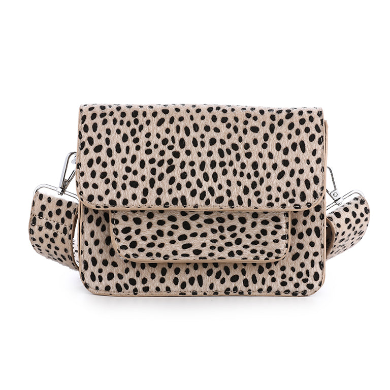 Dierenprint cheetah crossbody tasje - witte achtergrond