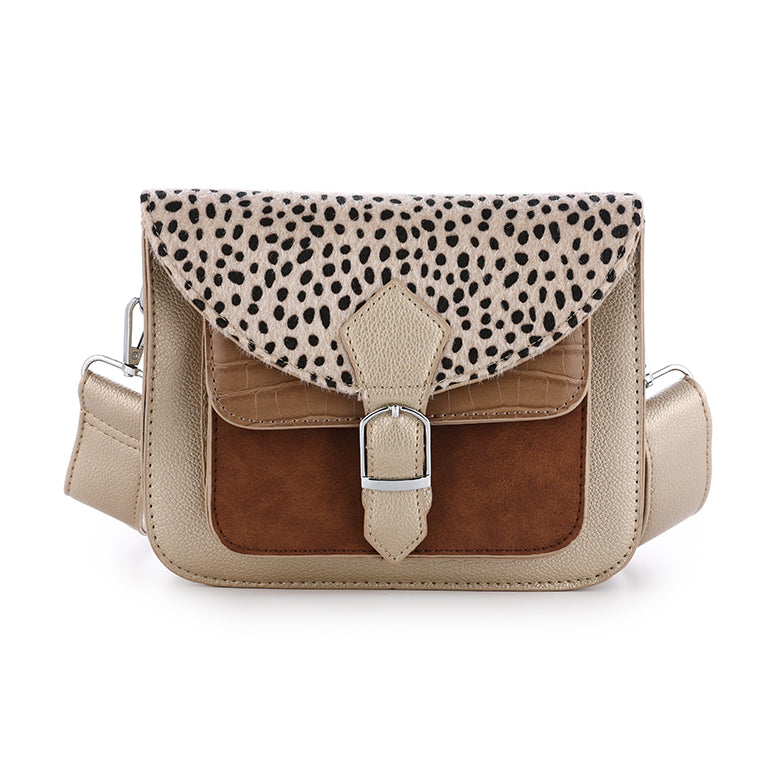 Tas crossbody cheetah dierenprint goud - witte achtergrond