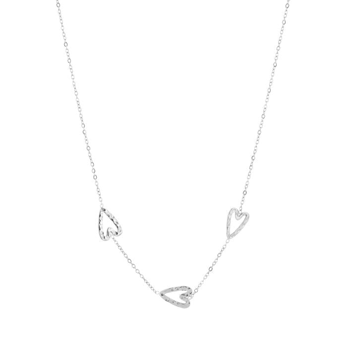 Hartjes ketting Lots of Love met drie open hartjes in zilver