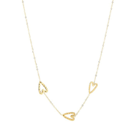 Hartjes ketting Lots of Love met drie open hartjes in goud
