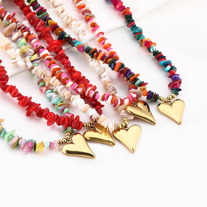 Kralen ketting met hartje - in diverse kleuren verkrijgbaar