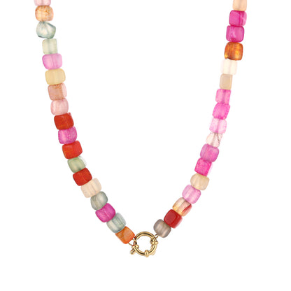 Natuurstenen ketting kleuren mix orange/pink - witte achtergrond