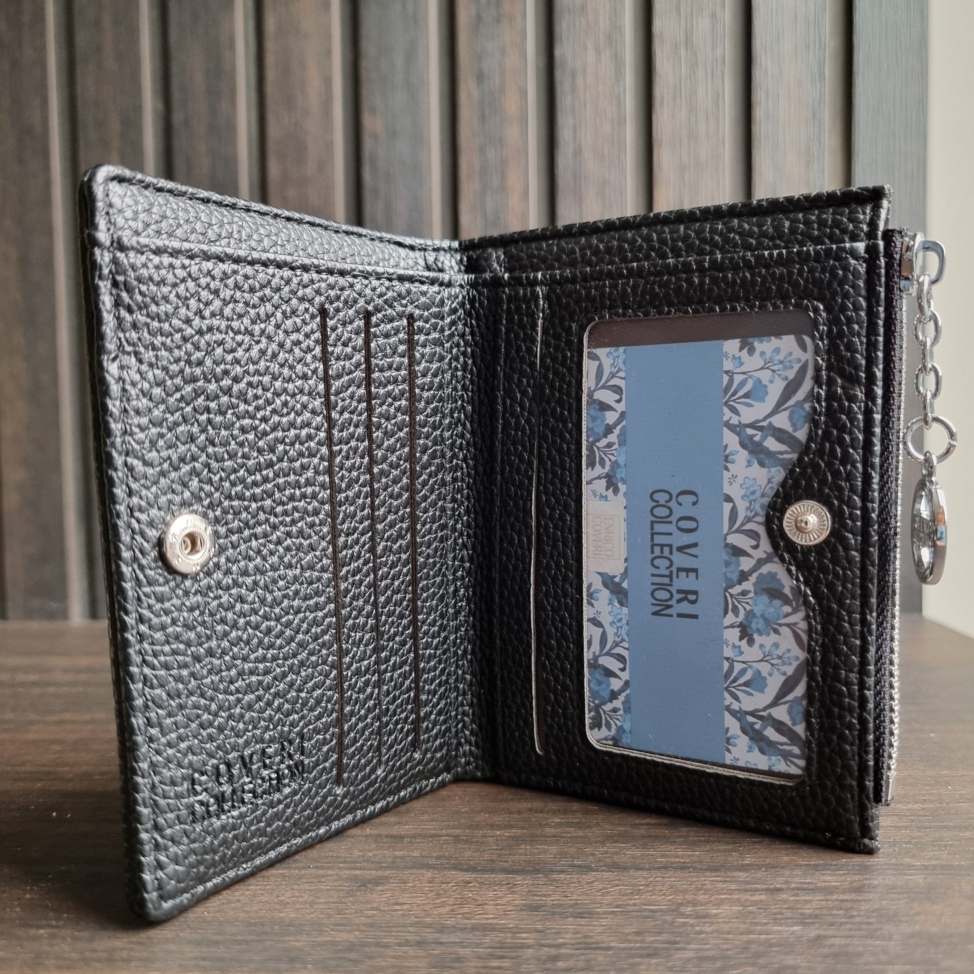 Daisy portemonnee Coveri Collection zwart compact 9x12,5cm detail binnenkant