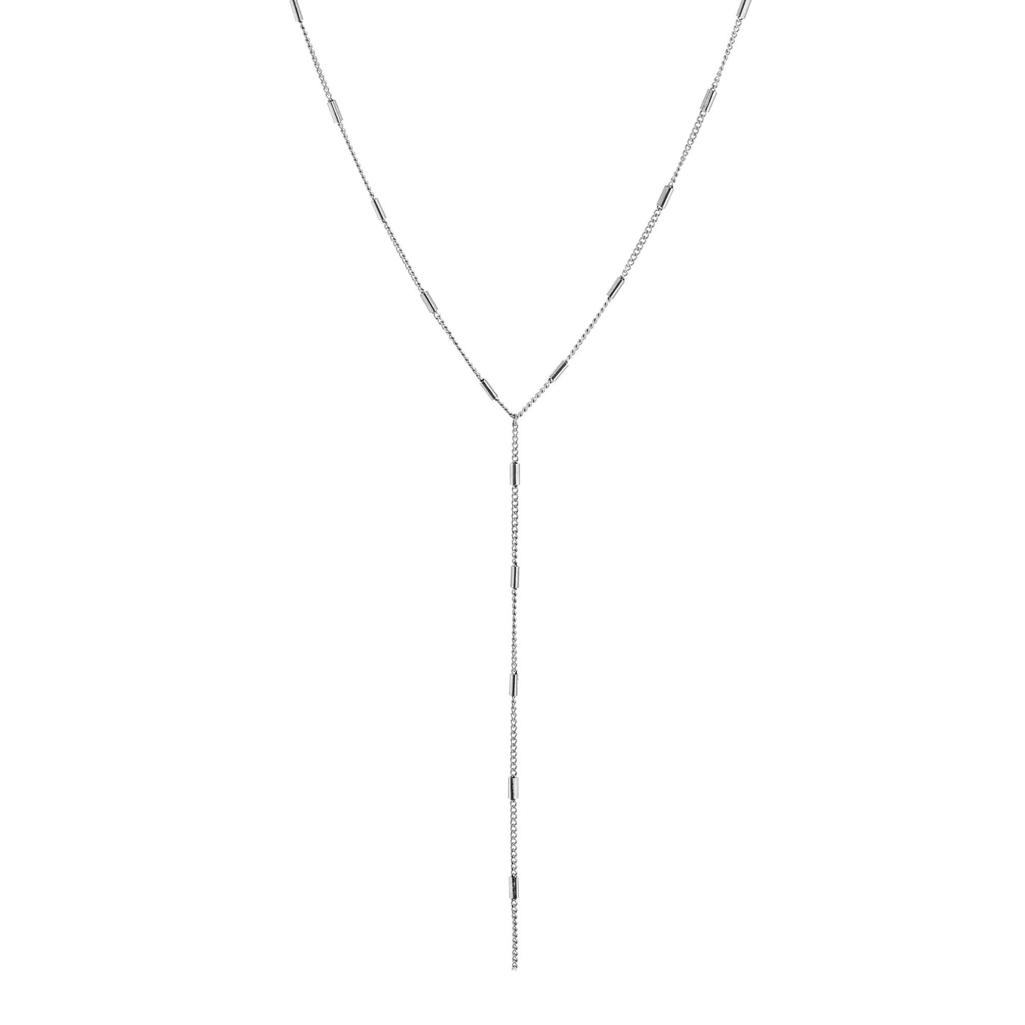 Zilver kleurige Y-ketting witte achtergrond