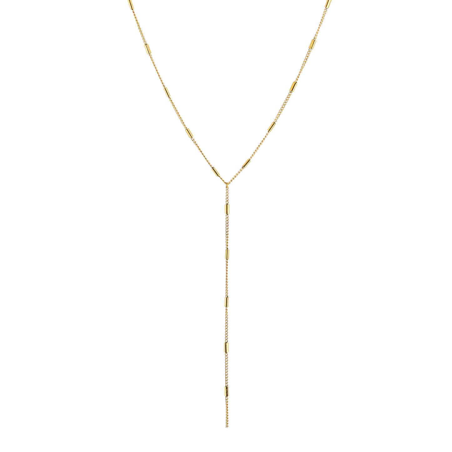 Goudleurige Y-ketting witte achtergrond 