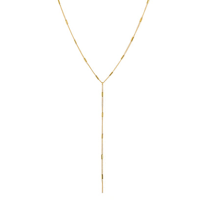 Goudleurige Y-ketting witte achtergrond 